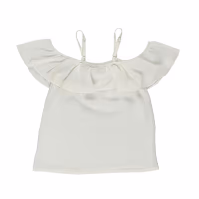 Thin Strap Ruffle Blouse-Ecru-3-4 Yrs