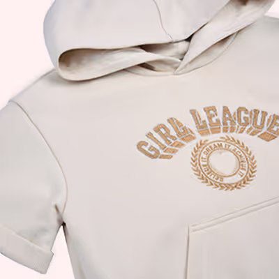 Hooded Short Sleeve Embroidered Pocket Sweatshirt-Beige-11-12 Yrs