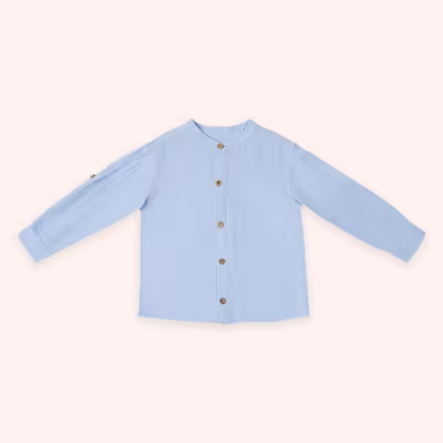 Long Sleeve Muslin Shirt-Blue-7-8 Yrs