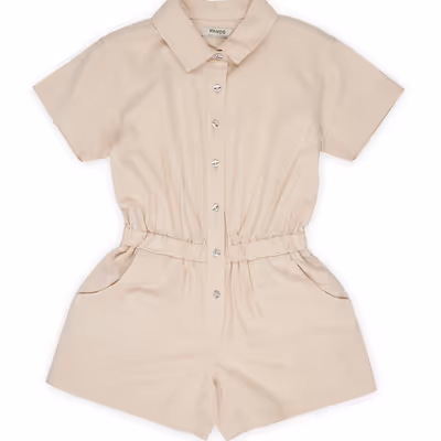 Buttoned Shirt Collar Overalls-Beige-7-8 Yrs