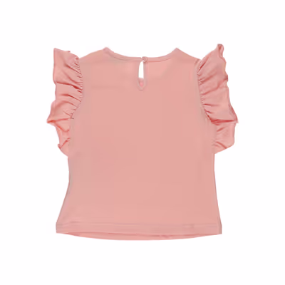 Crew Neck Ruffle T-shirt-Salmon-1.5-2Yrs