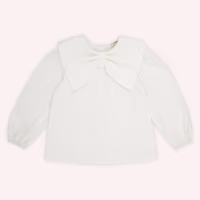 Long-Sleeved Blouse With Bow Tie-White-4-5 Yrs
