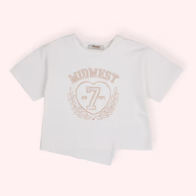 Crew Neck Printed Asymmetric Cut T-Shirt 2511GB05003
