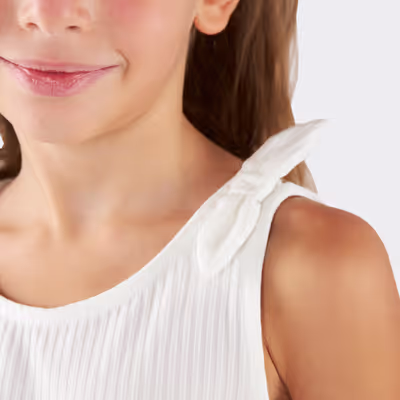Shoulder Bow Detailed Ribbed Undershirt-Ecru-11-12 Yrs