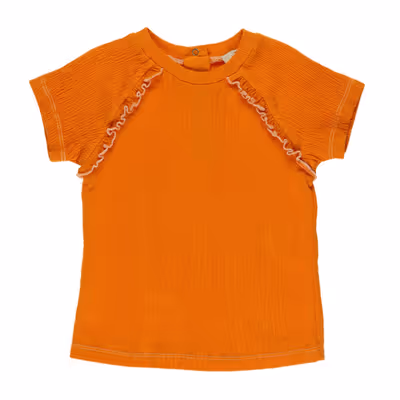 Ruffle Detailed T-Shirt-Orange-1,5-2 Yrs