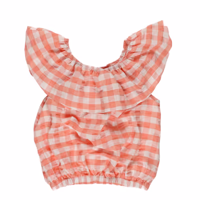 Plaid Patterned Blouse-Salmon-3-4 Yrs