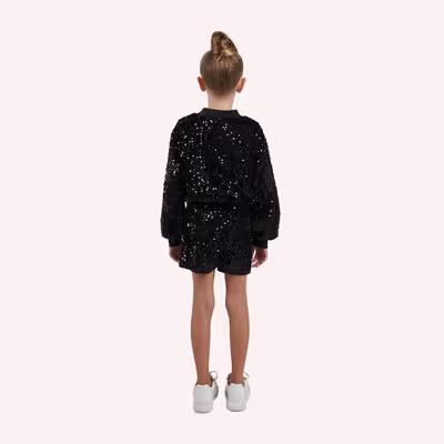 Sequined Bomber Jacket-Black-10-11 Yrs