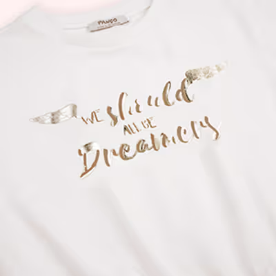 Crew Neck Printed Short Sleeve T-Shirt-Ecru-6-7 Yrs