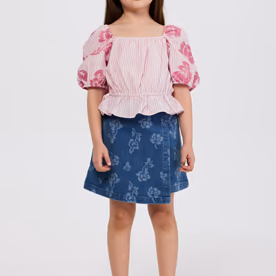  Denim Shorts Skirt-Indigo-8-9 YRS