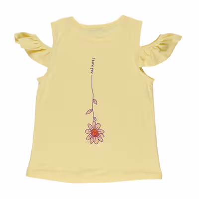 Shoulder Windowed Ruffle T-Shirt-Yellow-11-12 Yrs