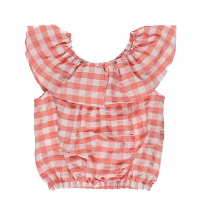 Plaid Patterned Blouse-Salmon-3-4 Yrs