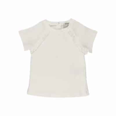 Ruffle Detailed T-Shirt-Ecru-12-18 Month