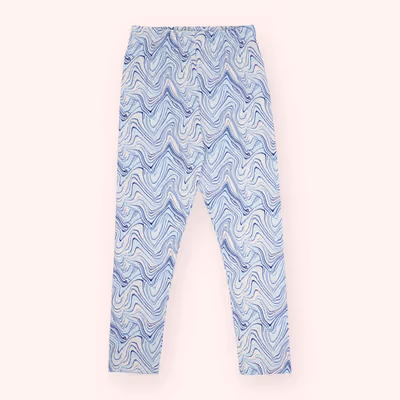 Elastic Waist Printed Leggings-Blue-6-7 Yrs