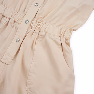 Buttoned Shirt Collar Overalls-Beige-5-6 Yrs