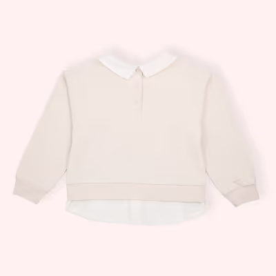 Shirt Collar Printed Sweatshirt-Beige-1.5-2 Yrs