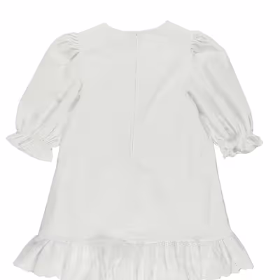 Balloon Sleeve Dress-White-3-4 Yrs