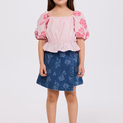 Blouse with Watermelon Sleeves-Pink-7-8 YRS