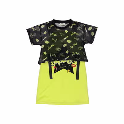 Neon Print Detailed Dress-Green-10-11Yrs