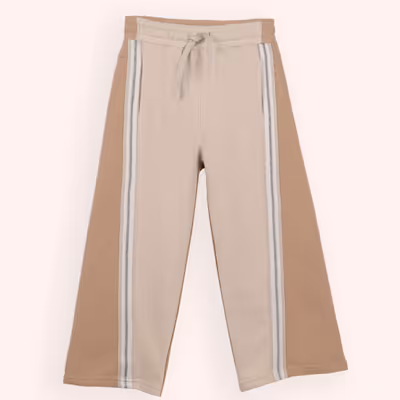 Elastic Waist Striped Detailed Wide Leg Sweatpants-Beige-6-7 Yrs