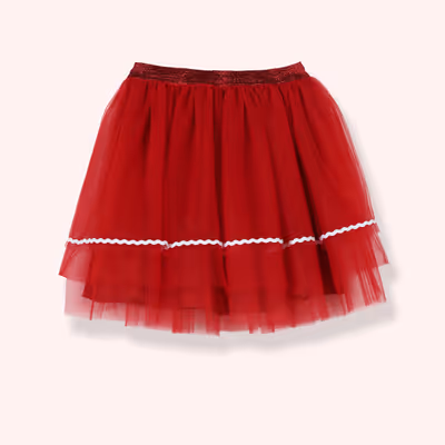 Layered Stripe Detailed Fluffy Skirt-Red-6-7 Yrs