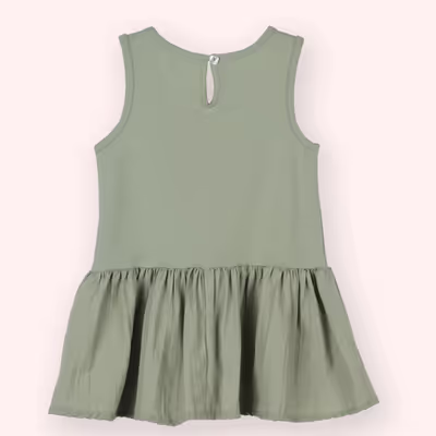 Dress With Woven Lower& Knitted Upper-Khaki-1.5-2 Yrs