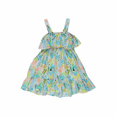 Strappy Patterned Viscose Dress-Mint-1.5-2Yrs
