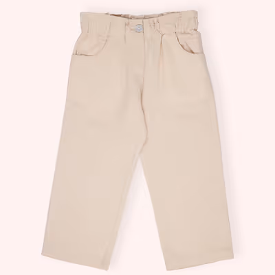 Elastic Waist Wide Leg Buttoned Trousers-Beige-12-18 Mth