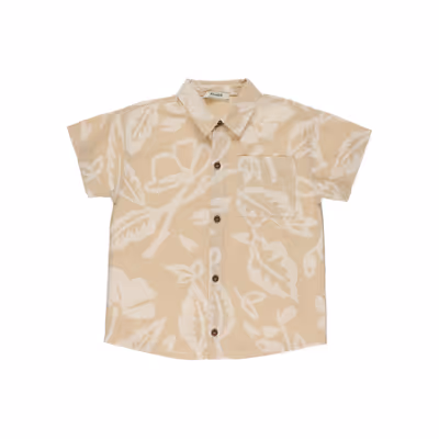 Printed Short Sleeve Shirt-Beige-11-12 Yrs