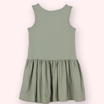Dress With Woven Lower& Knitted Upper-Khaki-8-9 Yrs