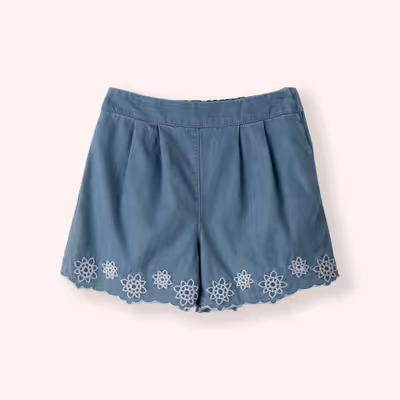 Embroidered Detailed Shorts-Blue-4-5 Yrs