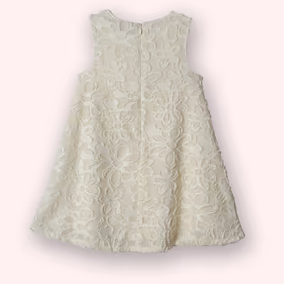 Floral Textured Party Dress-Ecru-4-5 Yrs