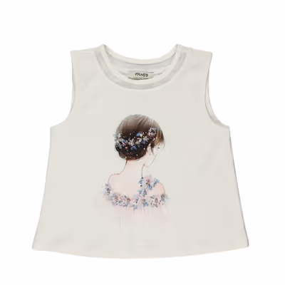 Printed Detailed Tank Top-Ecru-11-12 Yrs