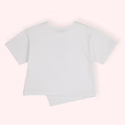 Crew Neck Printed Asymmetric Cut T-Shirt-Beige-1.5-2 Yrs