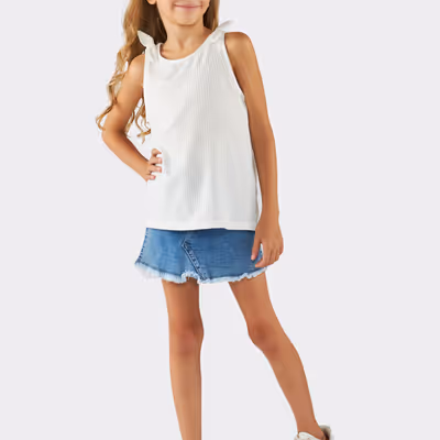Shoulder Bow Detailed Ribbed Undershirt-Ecru-11-12 Yrs