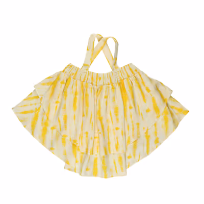 Batik Patterned Layered Detailed Blouse-Yellow-11-12 Yrs