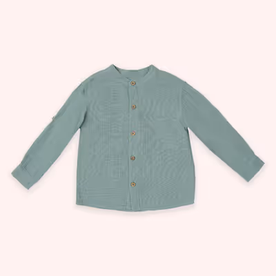 Long Sleeve Muslin Shirt-Green-6-7 Yrs