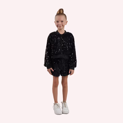 Sequined Shorts-Black-10-11 Yrs