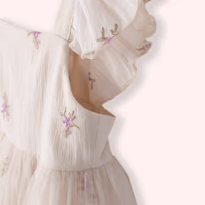 Patterned Tulle Party Dress-Beige-3-4 Yrs