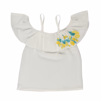 Thin Strap Ruffle Blouse-Ecru-3-4 Yrs