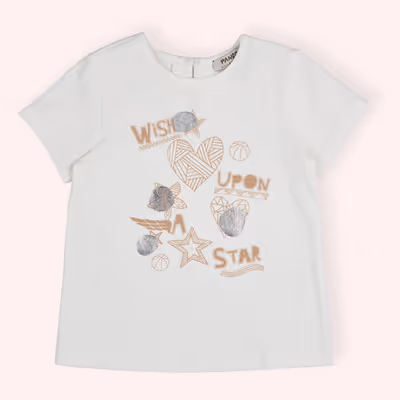 Crew Neck And Printed T-Shirt-Ecru-1.5-2 Yrs