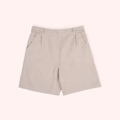 Striped Shorts With Elastic Waistband&Button Detail-Beige-5-6 Yrs