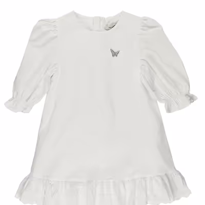 Balloon Sleeve Dress-White-4-5 Yrs