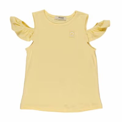 Shoulder Windowed Ruffle T-Shirt-Yellow-11-12 Yrs