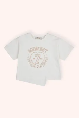 Crew Neck Printed Asymmetric Cut T-Shirt 2511GB05003