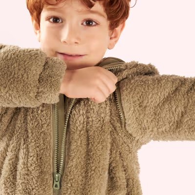 Plush Jacket-Khaki-12-14 Yrs