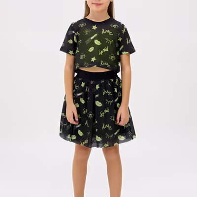 Neon Printed Mesh T-Shirt-Black-6-7 Yrs