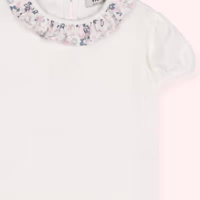Ruffle Collar Short Sleeve T-Shirt-White-1.5-2 Yrs