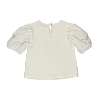 T-Shirt With Lace Detail On Sleeves-White-2-3 Yrs