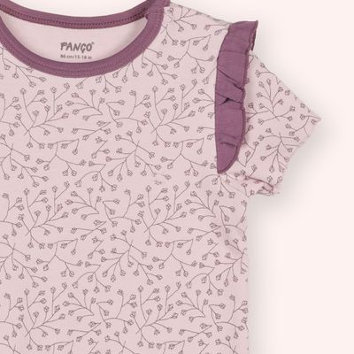 Floral Patterned Short Sleeve Jumpsuit With Shorts-Lilac-9-12 Month